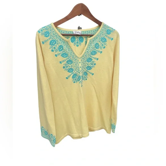 Lilly Pulitzer cashmere yellow V-neck sweater Size Large - Picture 3 of 6